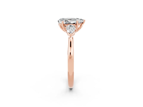 Rose gold Pear Cut Moissanite Three-Stone Ring with Pear Side Stones and Four-Prong Setting_14