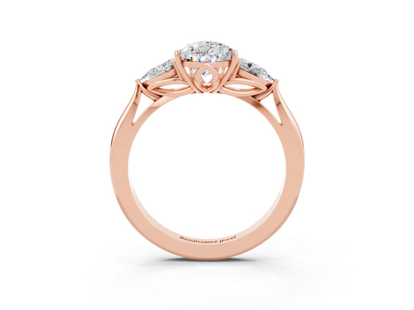 Rose gold Pear Cut Moissanite Three-Stone Ring with Pear  Side Stones and Prong Setting