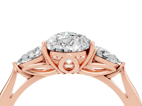 Rose gold Pear Cut Moissanite Three-Stone Ring with Pear Side Stones and Four-Prong Setting_16