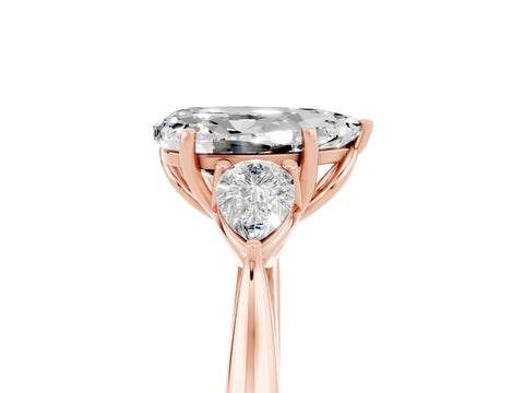 Rose gold Pear Cut Moissanite Three-Stone Ring with Pear Side Stones and Four-Prong Setting_17