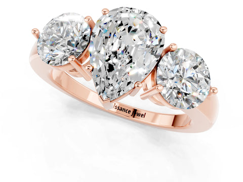 Rose gold Pear Cut Moissanite Three-Stone Ring with Prong Setting and Classic Band_1