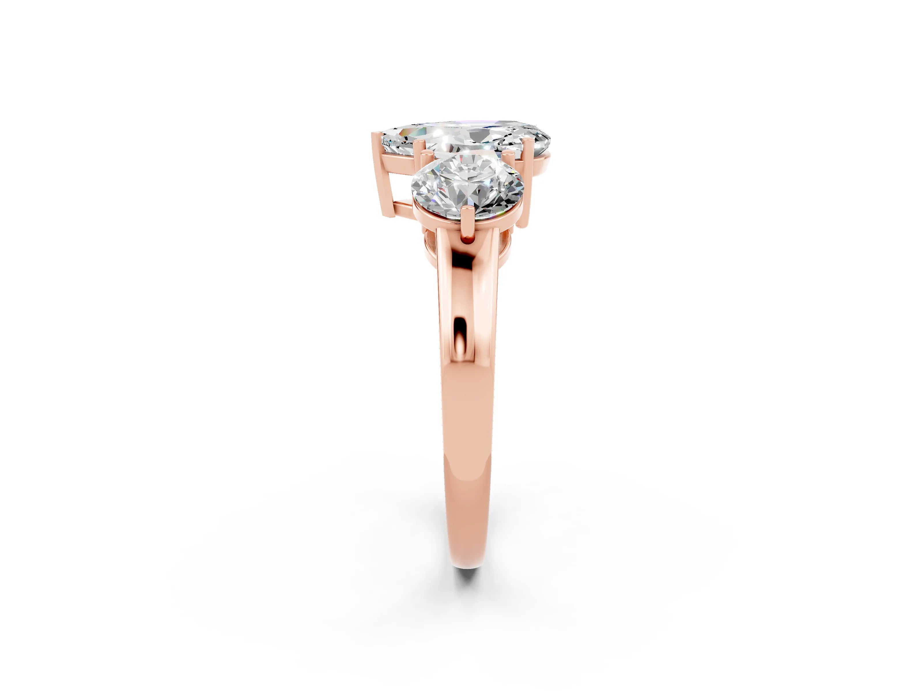 Rose gold Pear Cut Moissanite Three-Stone Ring with Prong Setting and Classic Band_2