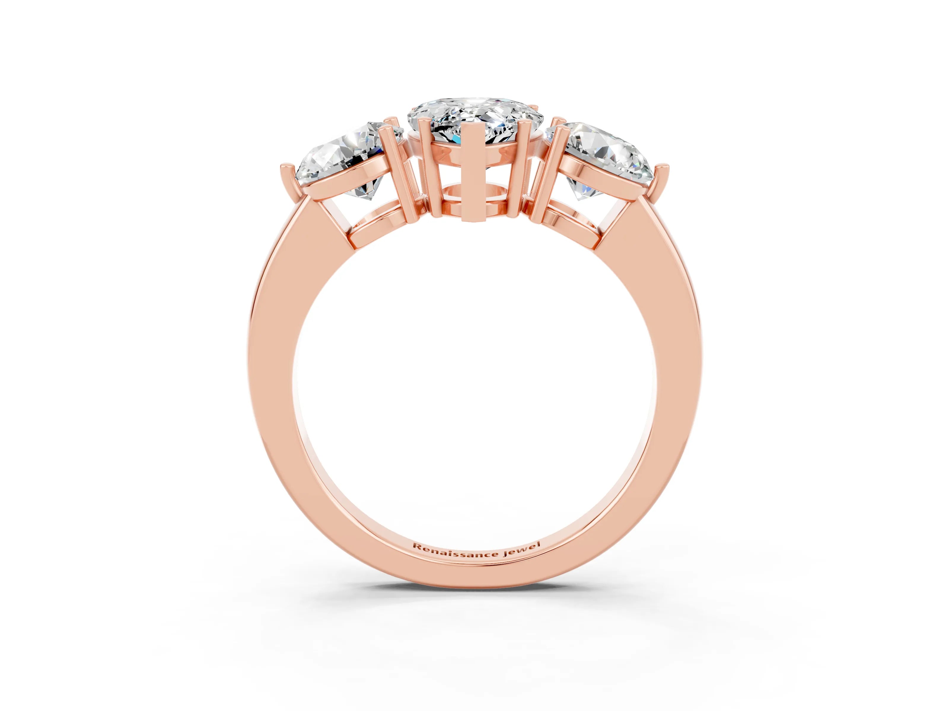 Rose gold Pear Cut Moissanite Three-Stone Ring with Prong Setting and Classic Band_3