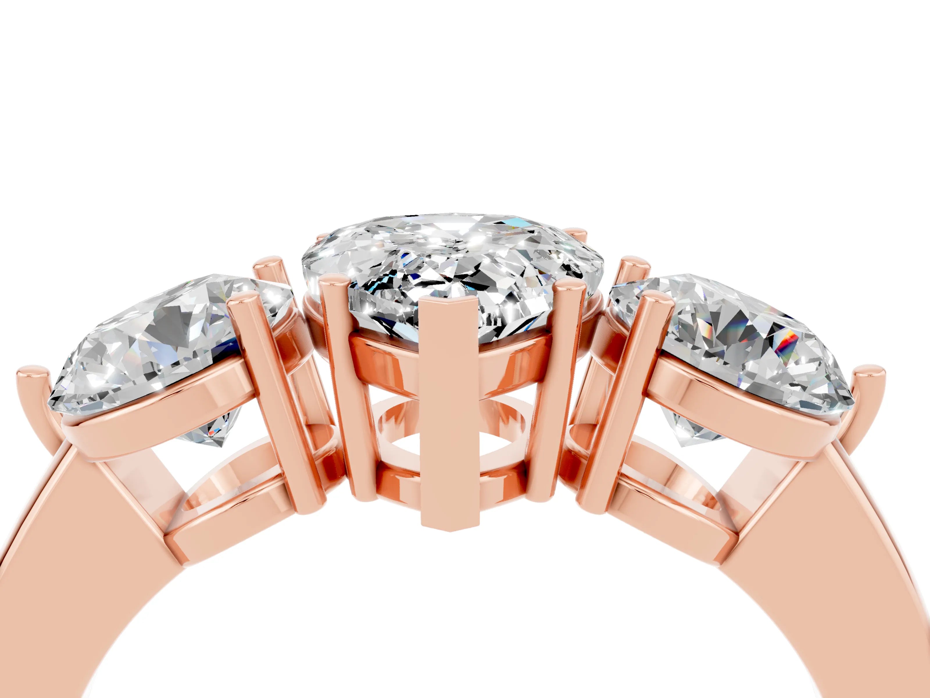 Rose gold Pear Cut Moissanite Three-Stone Ring with Prong Setting and Classic Band_4