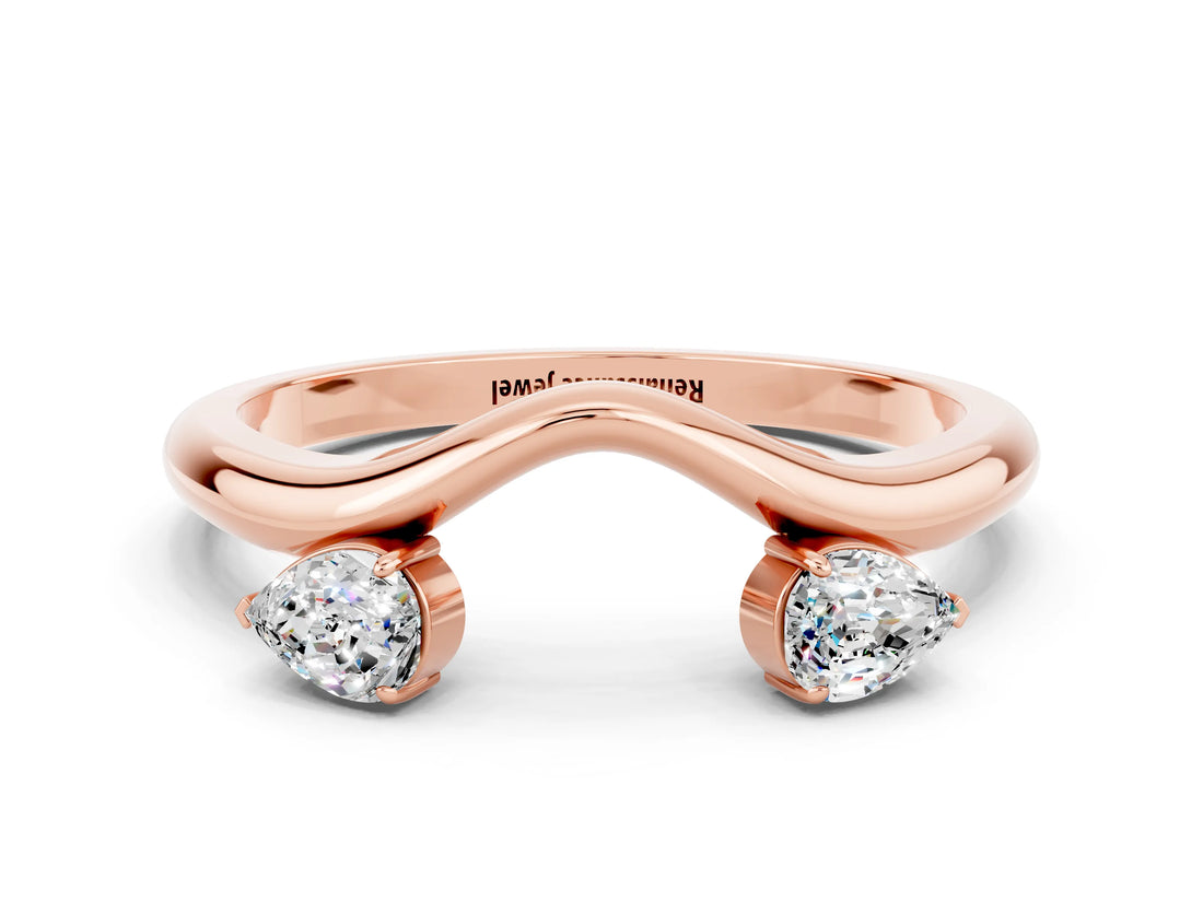 Rose gold Pear Cut Moissanite Two-Stone Open Band Ring with Prong Setting_6