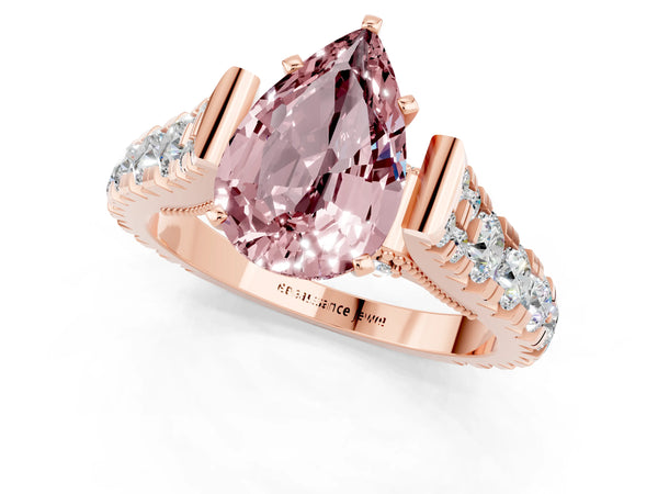 Rose gold Pear Cut Morganite Classic Solitaire Ring with Pavé Band and Four-Prong Setting