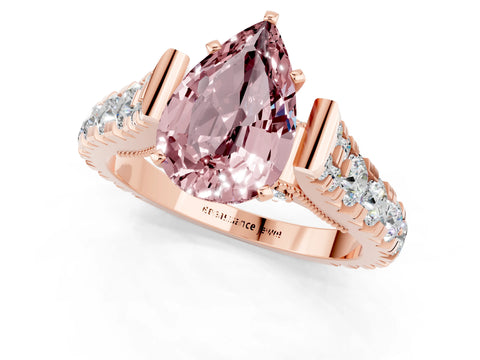 Rose gold Pear Cut Morganite Classic Solitaire Ring with Pavé Band and Four-Prong Setting_1