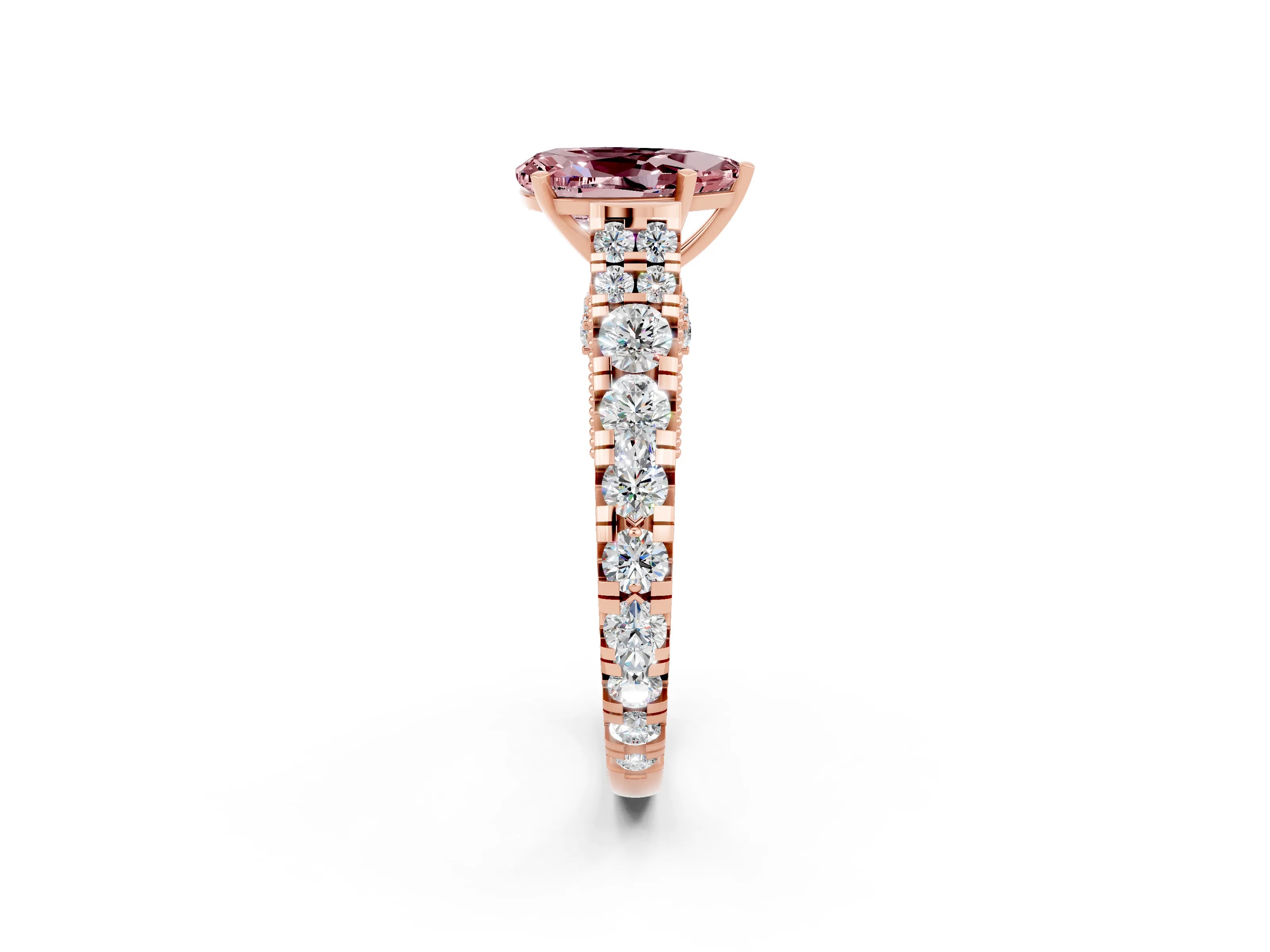Rose gold Pear Cut Morganite Classic Solitaire Ring with Pavé Band and Four-Prong Setting_2