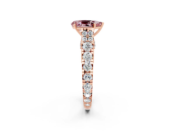 Rose gold Pear Cut Morganite Classic Solitaire Ring with Pavé Band and Four-Prong Setting