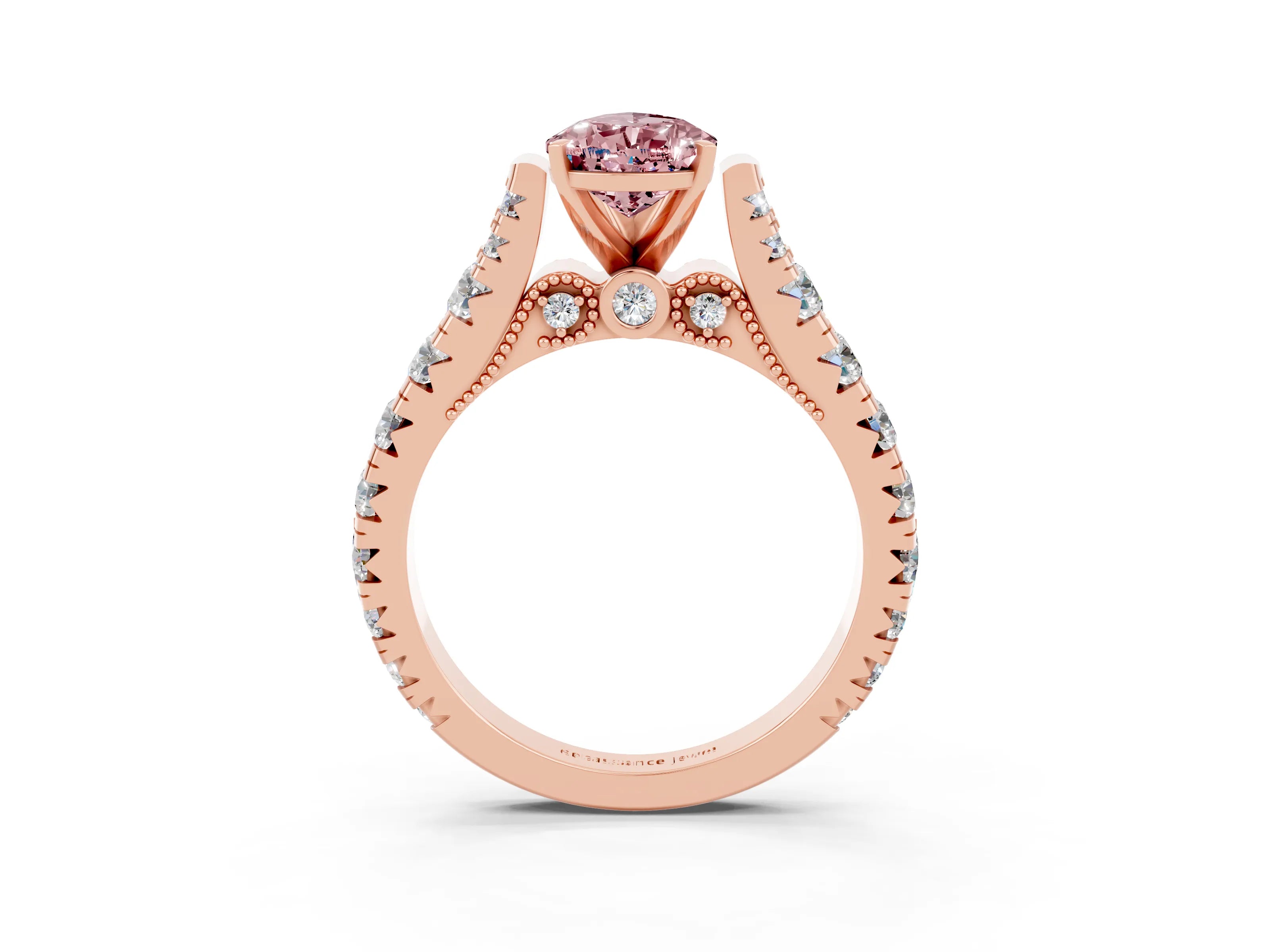 Rose gold Pear Cut Morganite Classic Solitaire Ring with Pavé Band and Four-Prong Setting_3