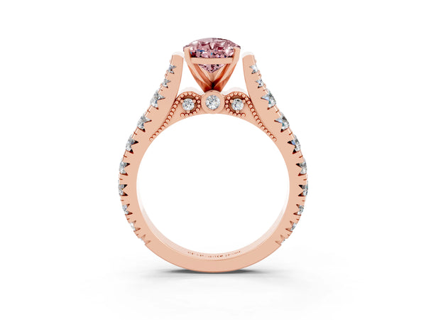 Rose gold Pear Cut Morganite Classic Solitaire Ring with Pavé Band and Four-Prong Setting