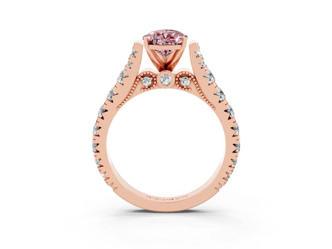 Rose gold Pear Cut Morganite Classic Solitaire Ring with Pavé Band and Four-Prong Setting_3