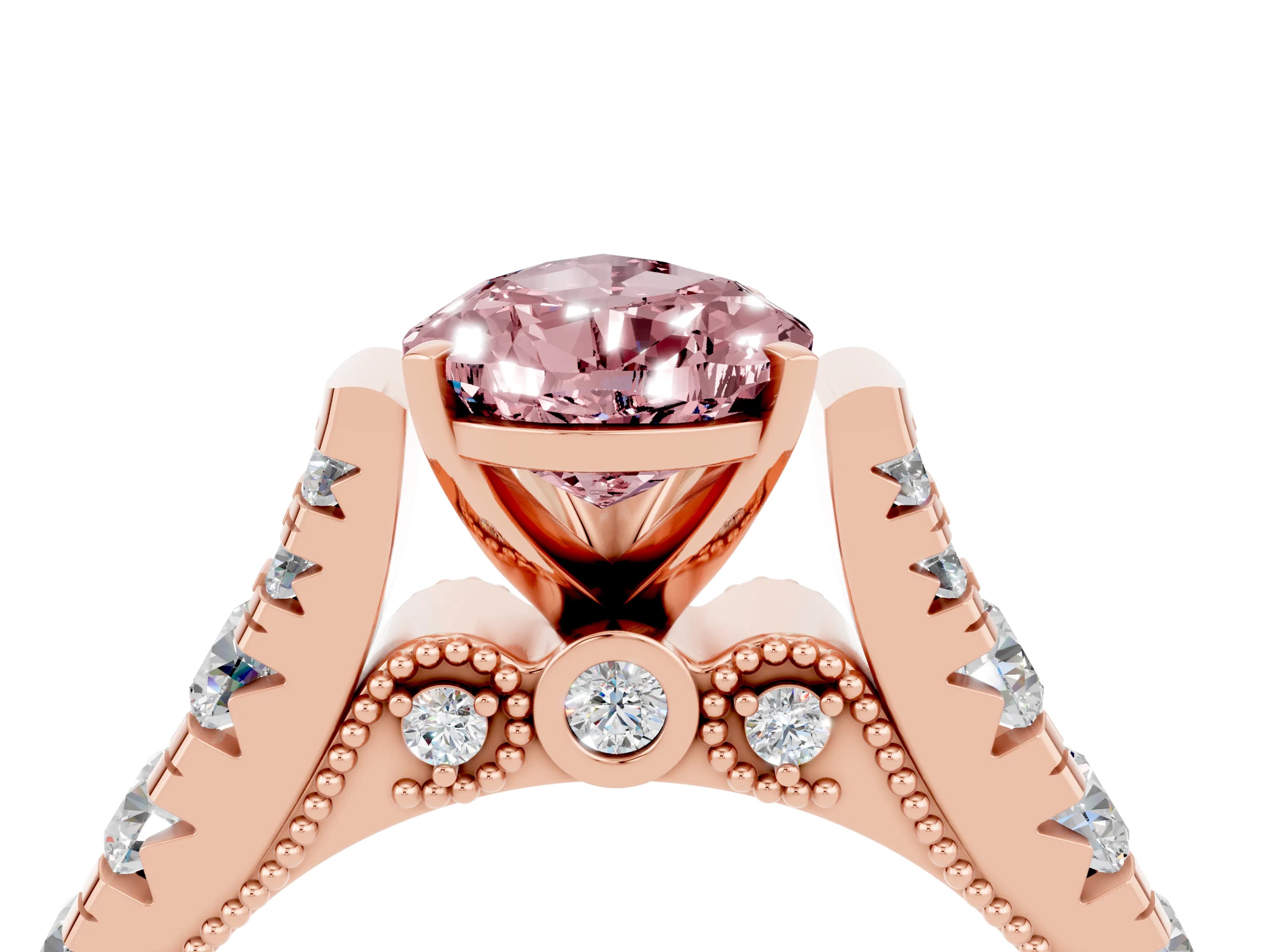 Rose gold Pear Cut Morganite Classic Solitaire Ring with Pavé Band and Four-Prong Setting_4