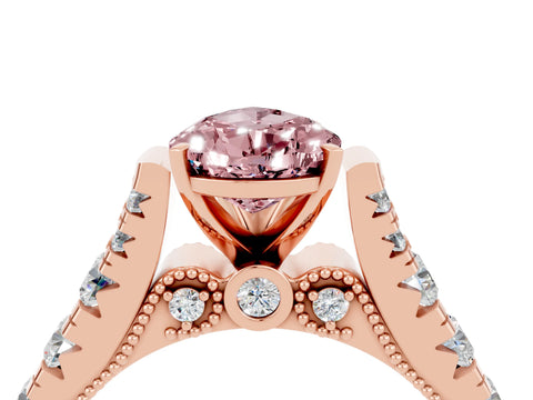 Rose gold Pear Cut Morganite Classic Solitaire Ring with Pavé Band and Four-Prong Setting_4