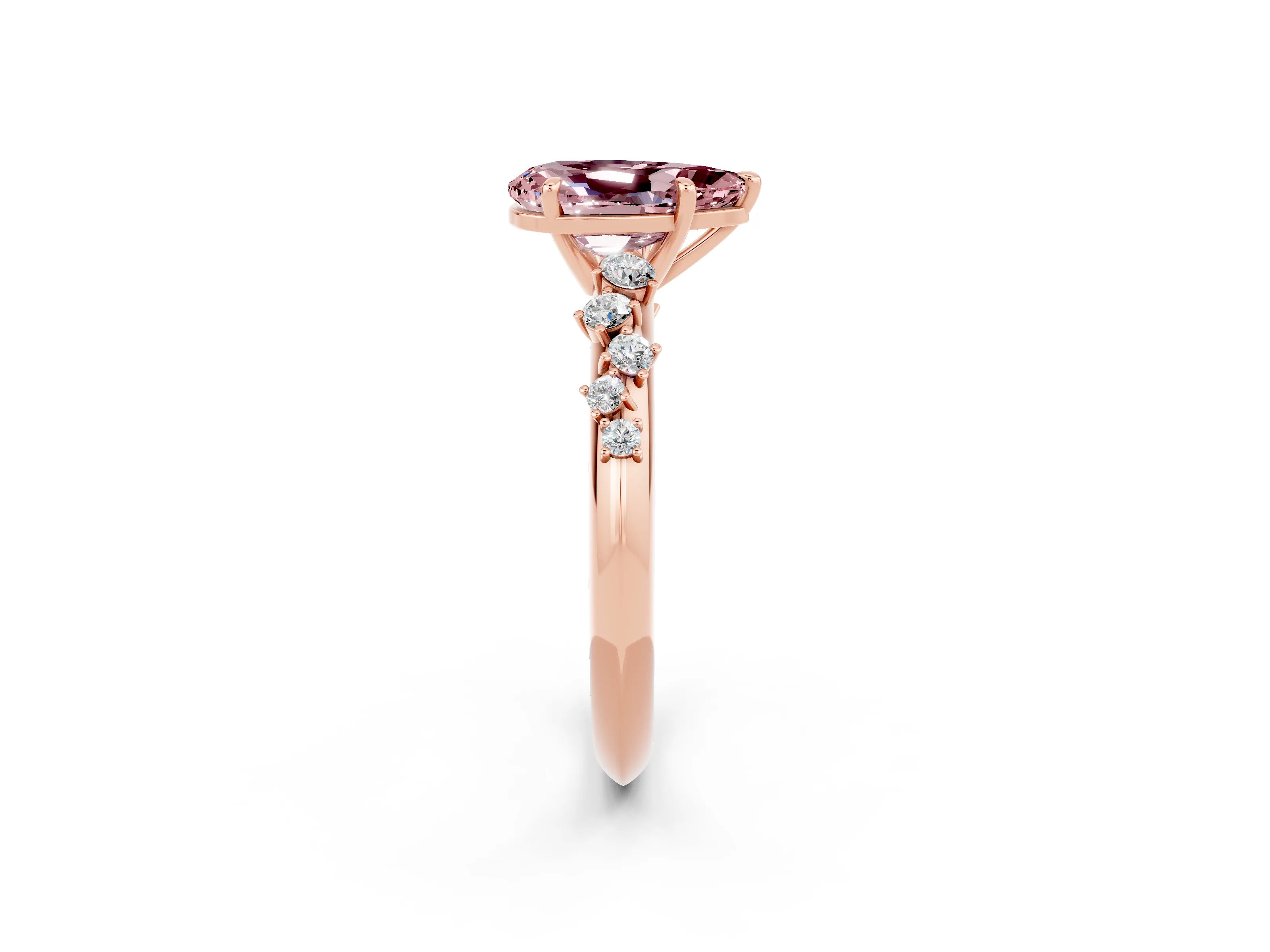 Rose gold Pear Cut Morganite Cluster Side Stone Solitaire Ring with Prong Setting_26