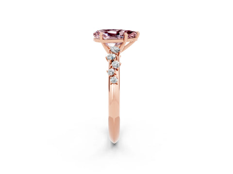 Rose gold Pear Cut Morganite Cluster Side Stone Solitaire Ring with Prong Setting_26