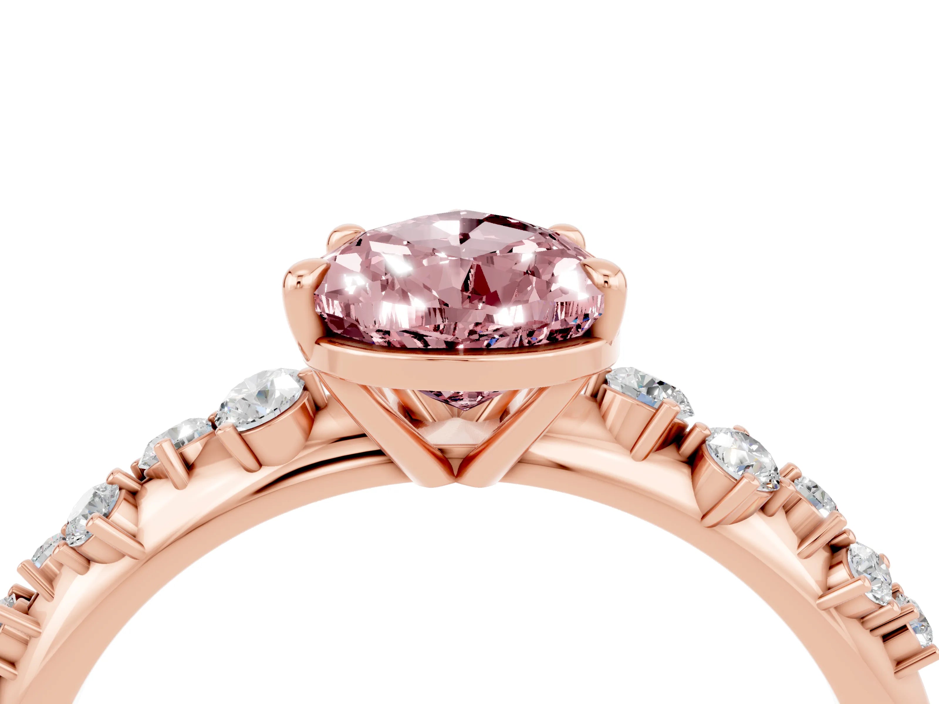Rose gold Pear Cut Morganite Cluster Side Stone Solitaire Ring with Prong Setting_28