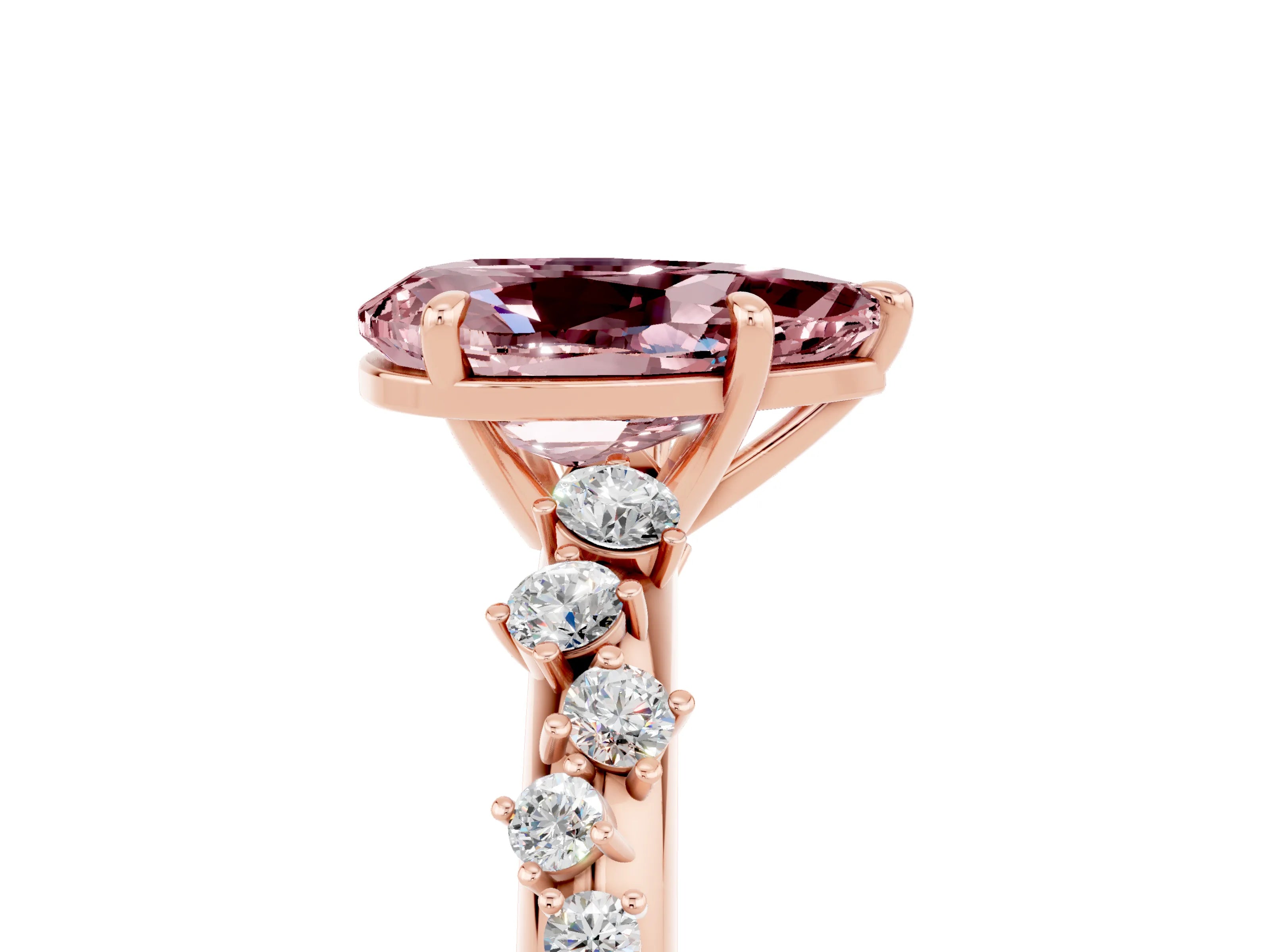 Rose gold Pear Cut Morganite Cluster Side Stone Solitaire Ring with Prong Setting_29
