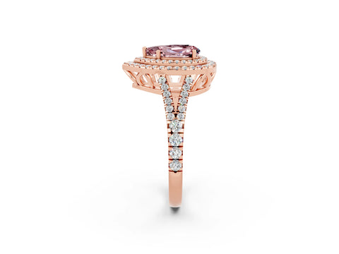 Rose gold Pear Cut Morganite Double Halo Ring with Pavé Band and Prong Setting_14