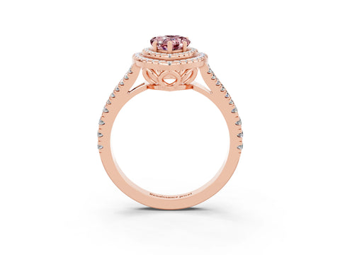 Rose gold Pear Cut Morganite Double Halo Ring with Pavé Band and Prong Setting_15