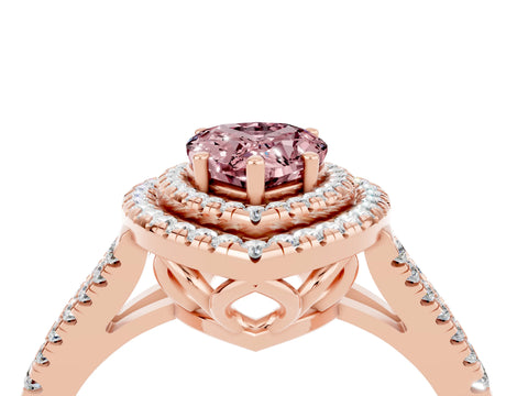 Rose gold Pear Cut Morganite Double Halo Ring with Pavé Band and Prong Setting_16