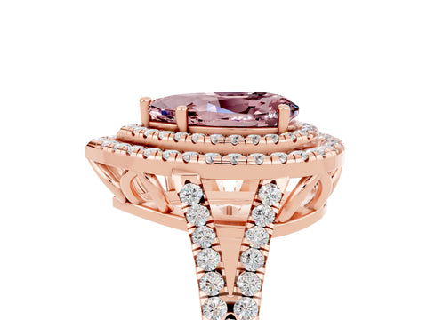 Rose gold Pear Cut Morganite Double Halo Ring with Pavé Band and Prong Setting_17