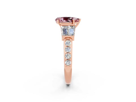 Rose gold Pear Cut Morganite Engagement Ring with Baguette Side Stones and Channel Set Band_2