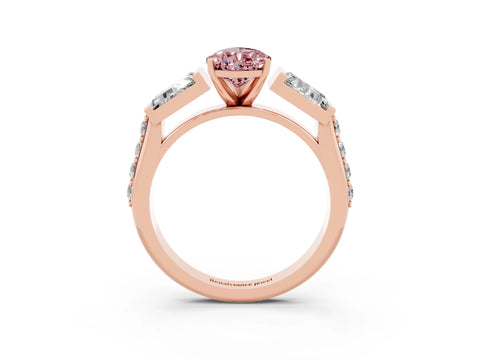 Rose gold Pear Cut Morganite Engagement Ring with Baguette Side Stones and Channel Set Band_3
