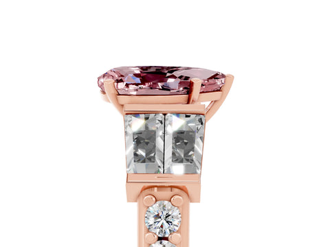 Rose gold Pear Cut Morganite Engagement Ring with Baguette Side Stones and Channel Set Band_5