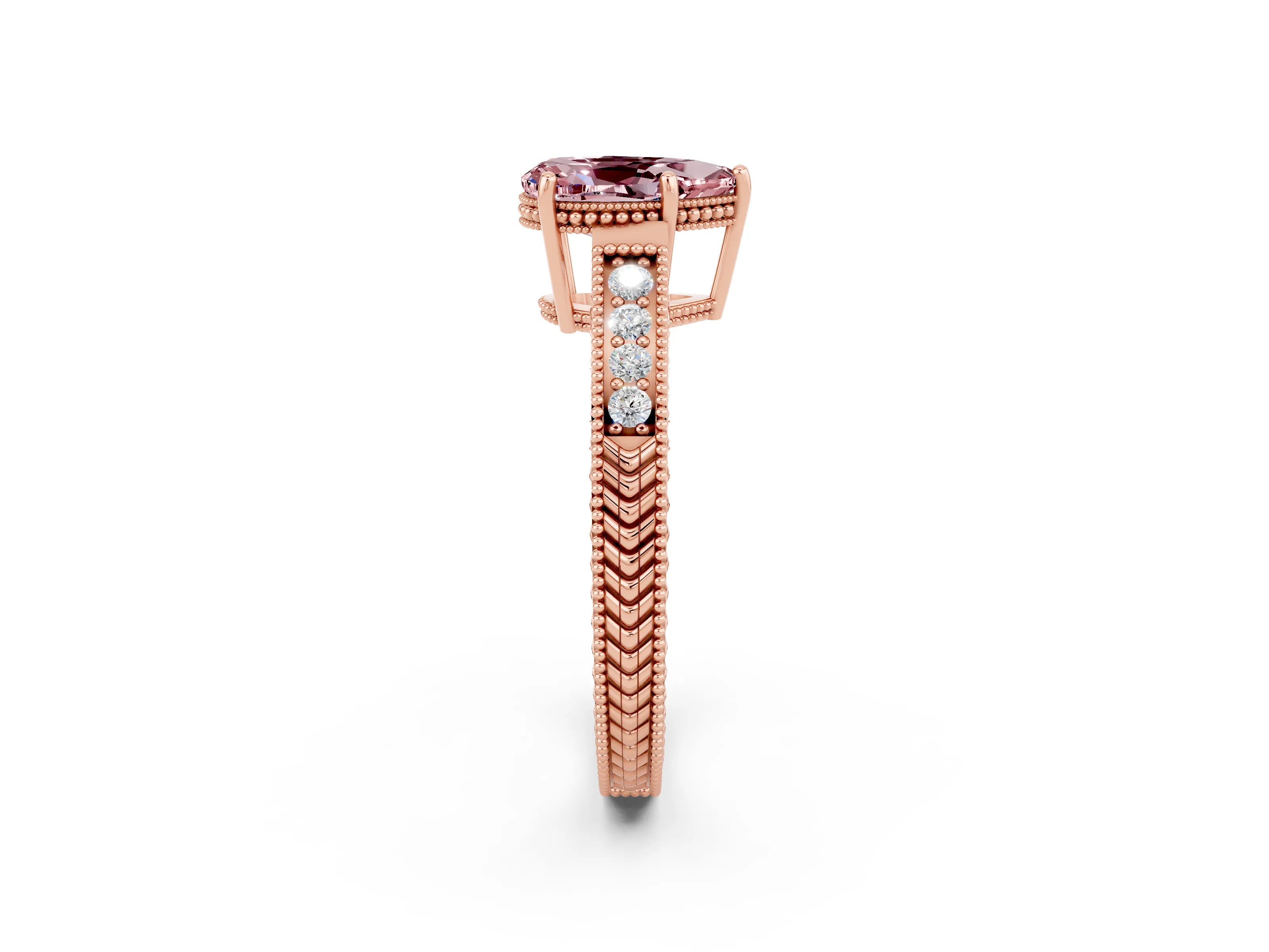 Rose gold Pear Cut Morganite Engagement Ring with Milgrain Channel Set Band and Prong Setting_2