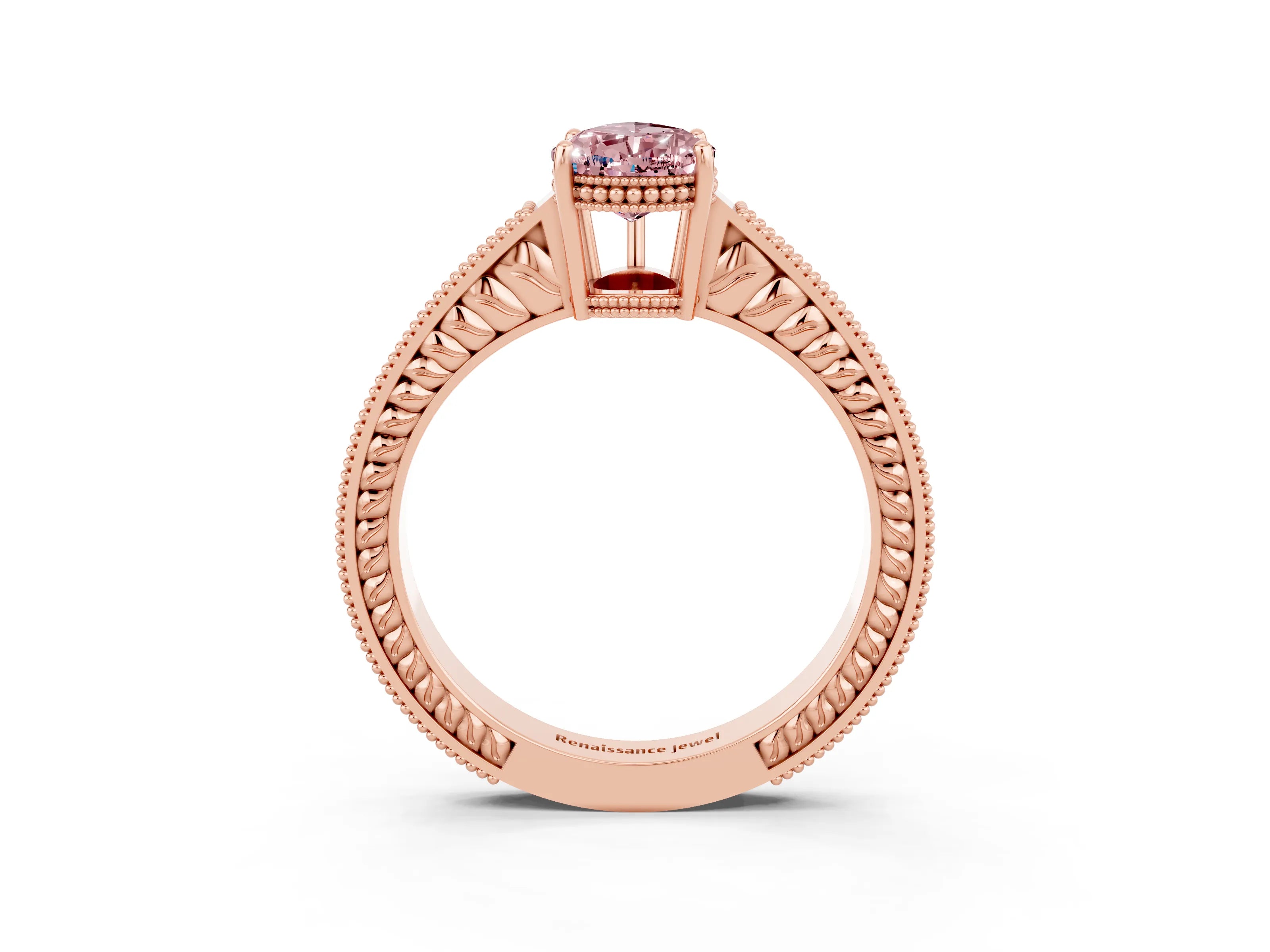 Rose gold Pear Cut Morganite Engagement Ring with Milgrain Channel Set Band and Prong Setting_3