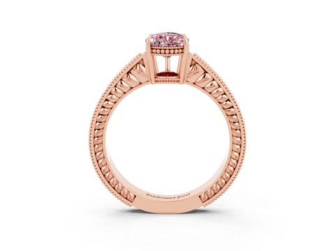 Rose gold Pear Cut Morganite Engagement Ring with Milgrain Channel Set Band and Prong Setting_3