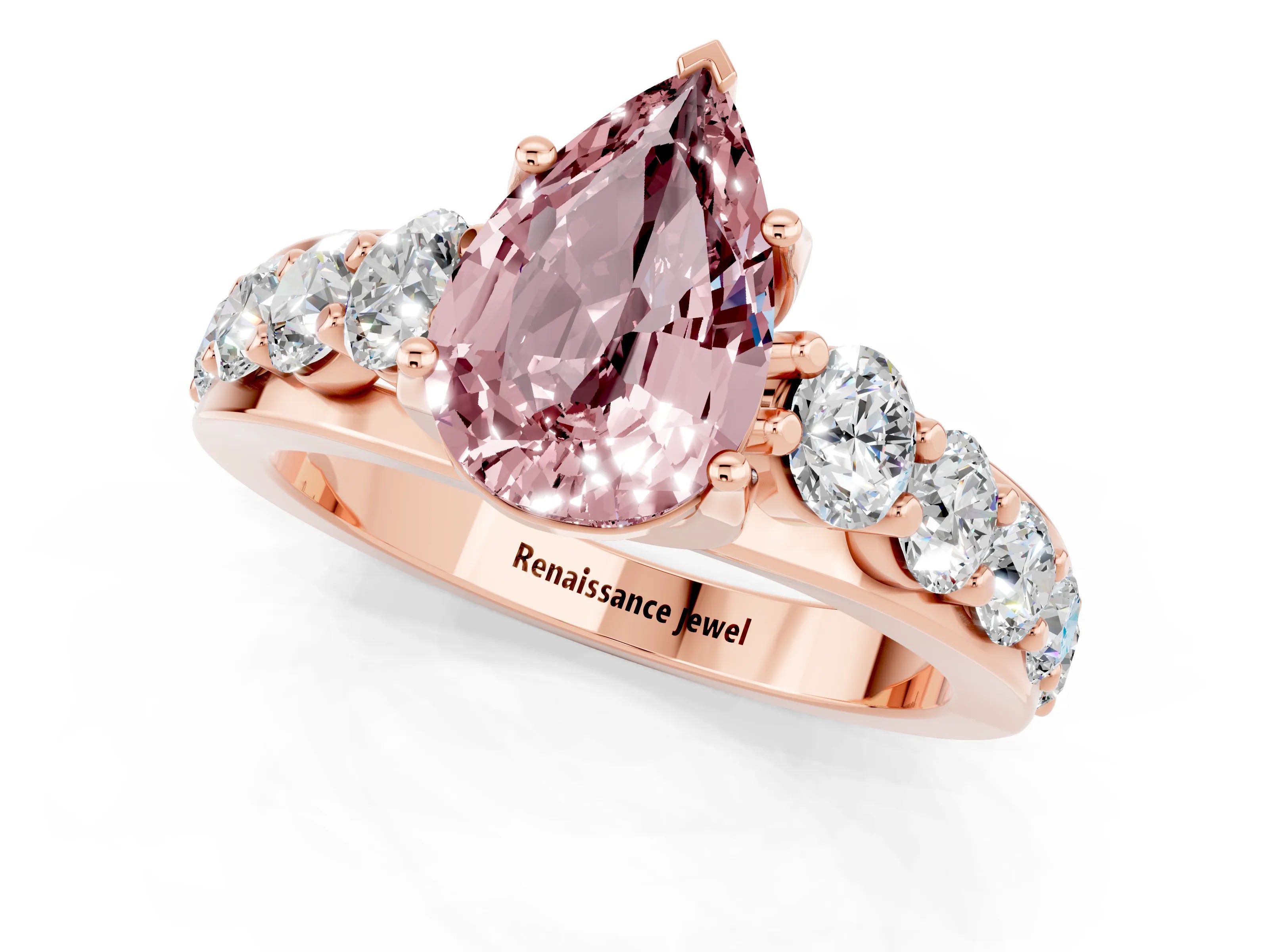 Rose gold Pear Cut Morganite Engagement Ring with Pavé Band and Four-Prong Setting_1