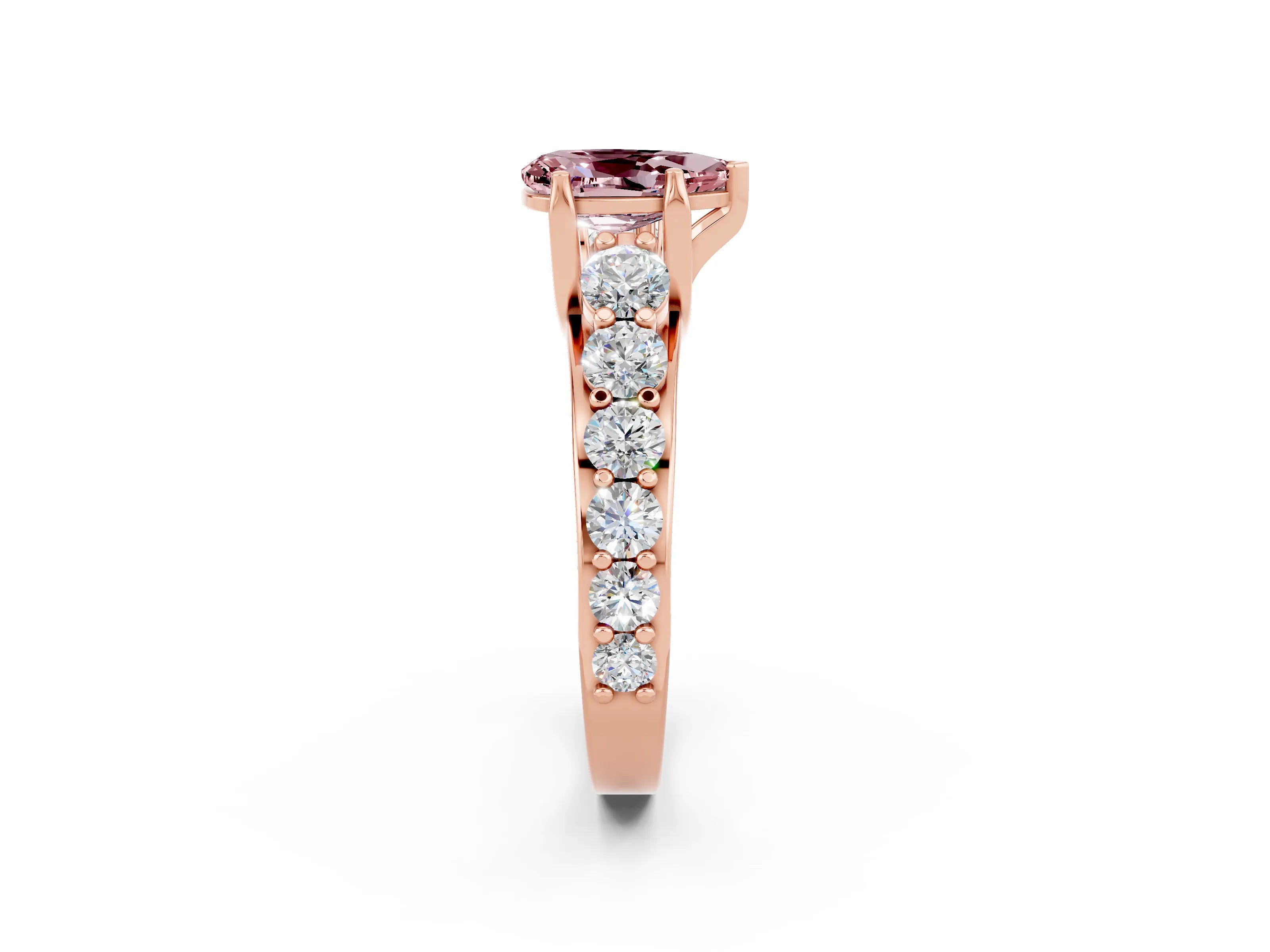 Rose gold Pear Cut Morganite Engagement Ring with Pavé Band and Four-Prong Setting_2