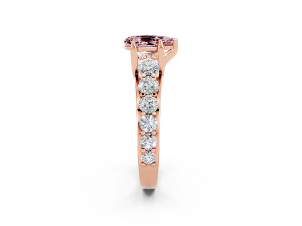 Rose gold Pear Cut Morganite Engagement Ring with Pavé Band and Four-Prong Setting