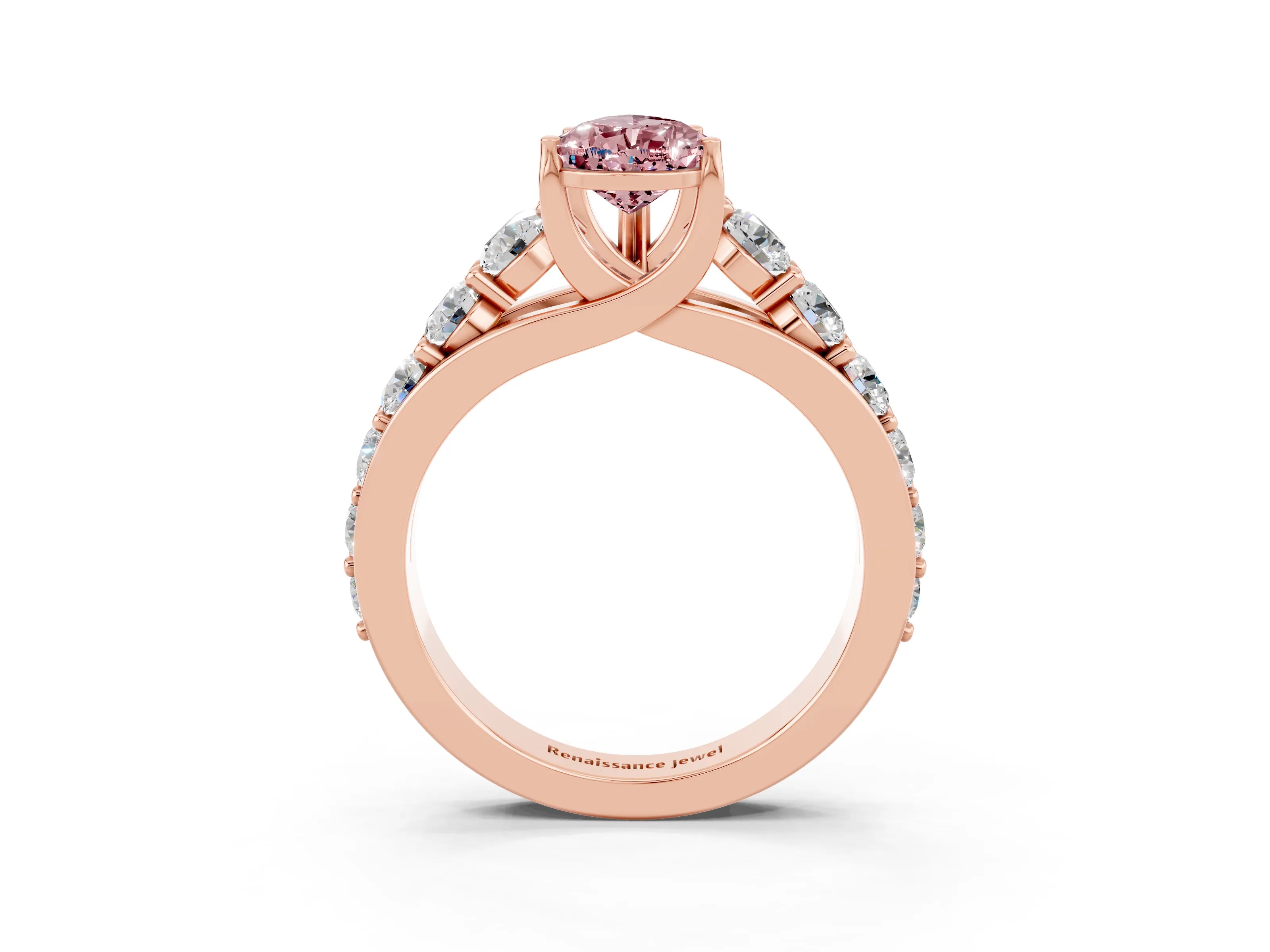 Rose gold Pear Cut Morganite Engagement Ring with Pavé Band and Four-Prong Setting_3