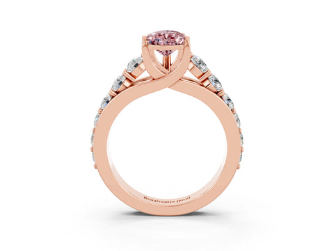 Rose gold Pear Cut Morganite Engagement Ring with Pavé Band and Four-Prong Setting_3