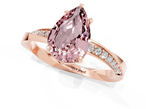 Rose gold Pear Cut Morganite Engagement Ring with Side Stone Accents and Four-Prong Setting_28
