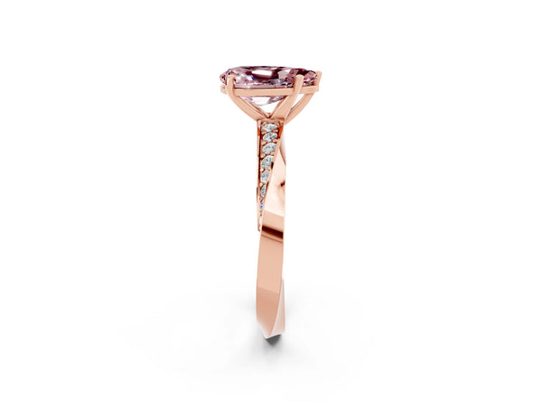 Rose gold Pear Cut Morganite Engagement Ring with Side Stone Accents and Four-Prong Setting