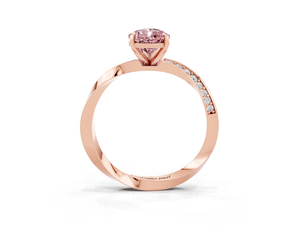 Rose gold Pear Cut Morganite Engagement Ring with Side Stone Accents and Four-Prong Setting