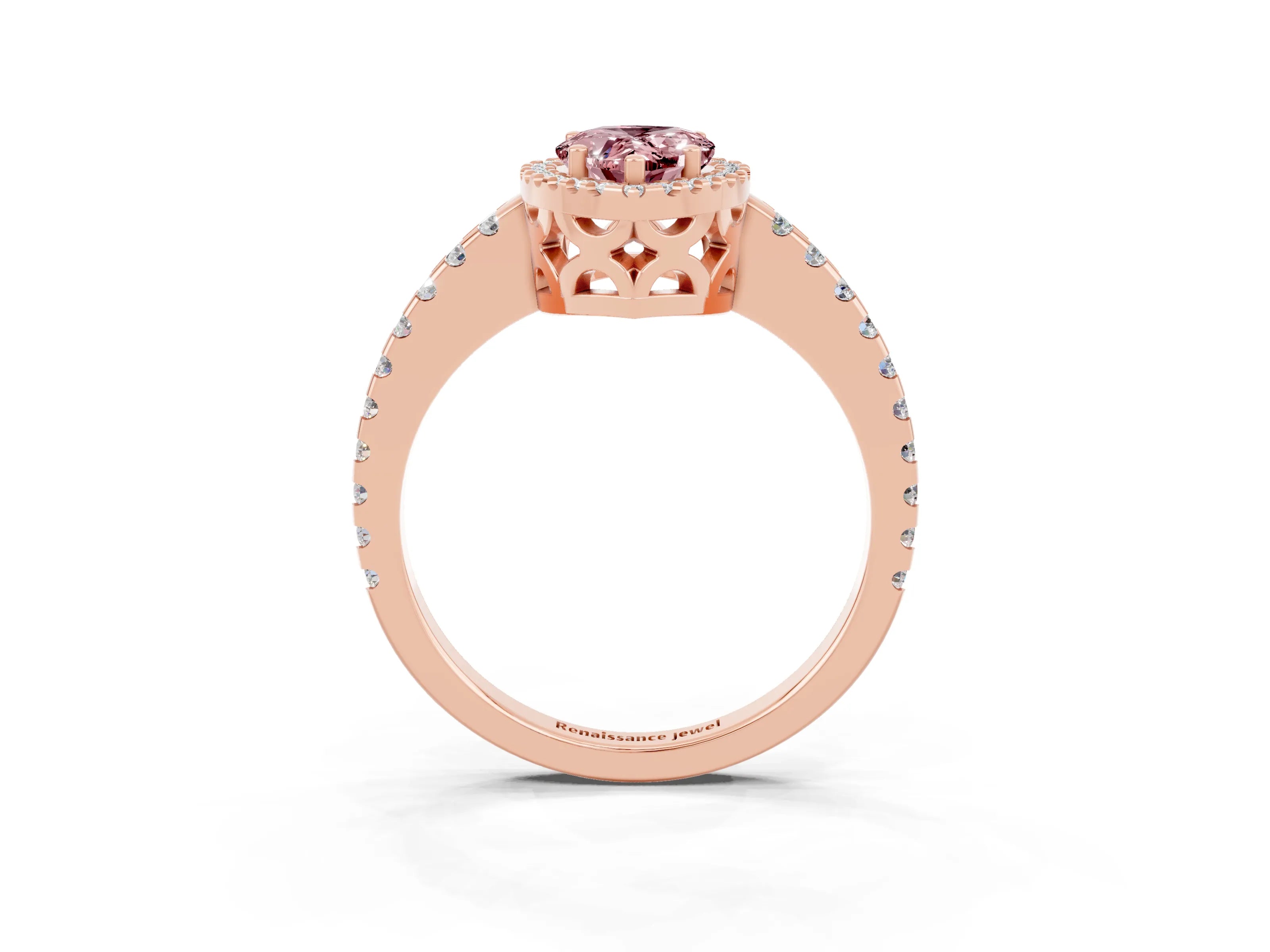 Rose gold Pear Cut Morganite Halo Engagement Ring with Pavé Band and Prong Setting_15