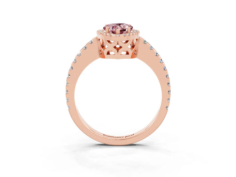 Rose gold Pear Cut Morganite Halo Engagement Ring with Pavé Band and Prong Setting_15