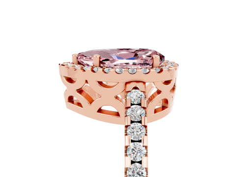 Rose gold Pear Cut Morganite Halo Engagement Ring with Pavé Band and Prong Setting_17