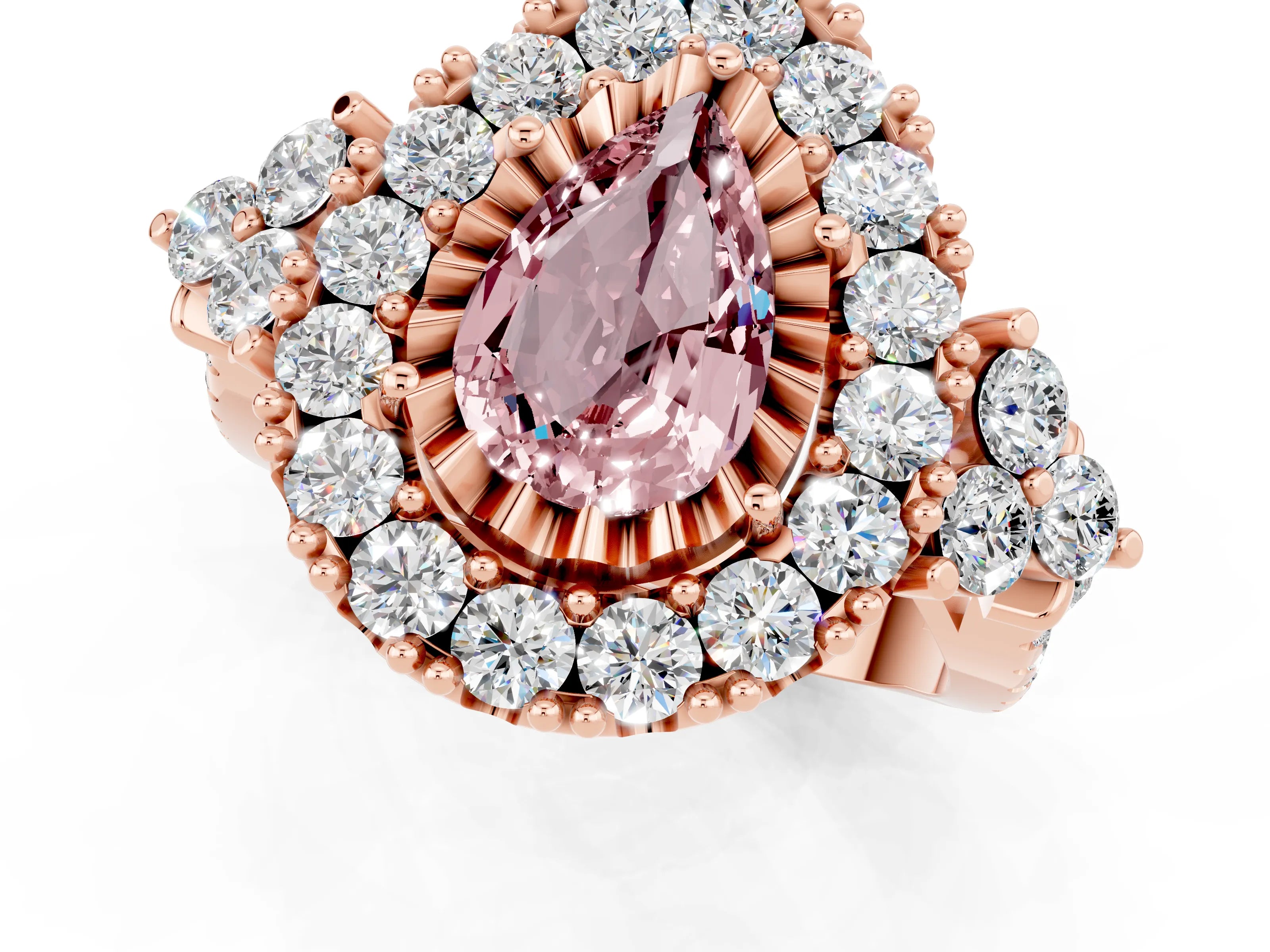 Rose gold Pear Cut Morganite Halo Ring with Pavé Band and Four-Prong Setting_13