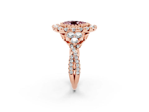 Rose gold Pear Cut Morganite Halo Ring with Pavé Band and Four-Prong Setting_14