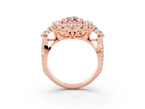 Rose gold Pear Cut Morganite Halo Ring with Pavé Band and Four-Prong Setting_15
