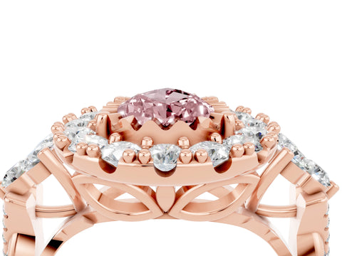 Rose gold Pear Cut Morganite Halo Ring with Pavé Band and Four-Prong Setting_16