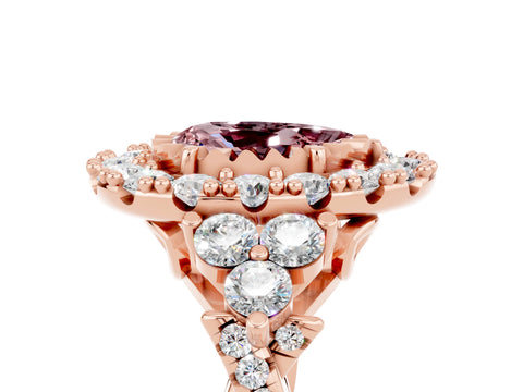 Rose gold Pear Cut Morganite Halo Ring with Pavé Band and Four-Prong Setting_17