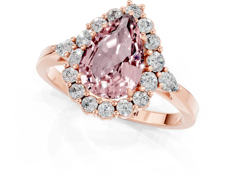Rose gold Pear Cut Morganite Halo Ring with Pear Side Stones and Prong Setting_13