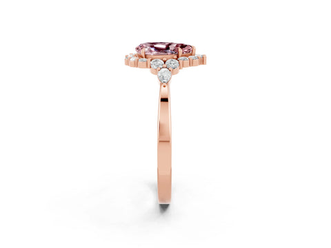 Rose gold Pear Cut Morganite Halo Ring with Pear Side Stones and Prong Setting_14